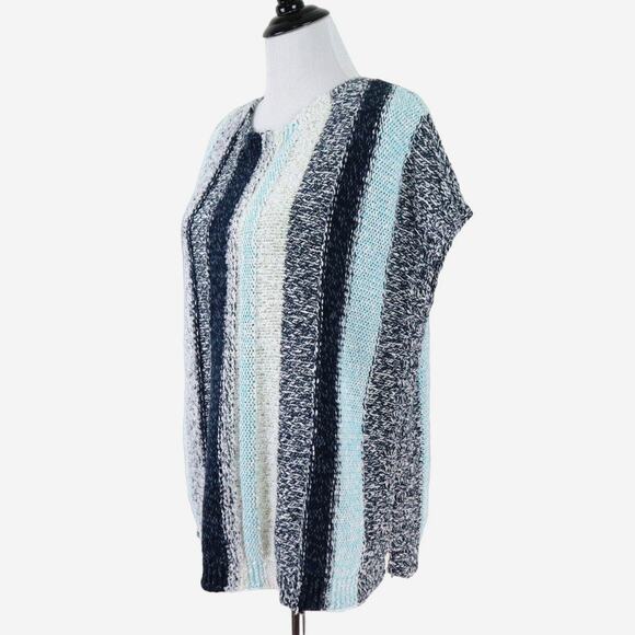 J Jill Size M Mixed Knit Top Heather Stripe Pullover Blue Gray - Picture 1 of 8